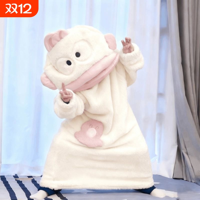 丑鱼睡袍儿童可爱搞怪连体睡衣女亲子秋冬加厚珊瑚绒卡通家居服男