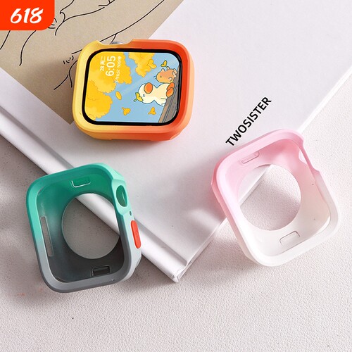 适用苹果手表S10半包直边保护壳applewatch9新款SE防护防摔iwatch保护套8时尚7高级6配件41/42mm个性表带硅胶
