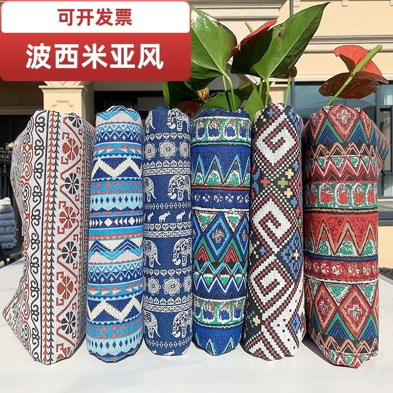 加厚文艺布红色喜庆涤棉棉麻窗帘面料布艺长方形国风复古陈列桌布图片