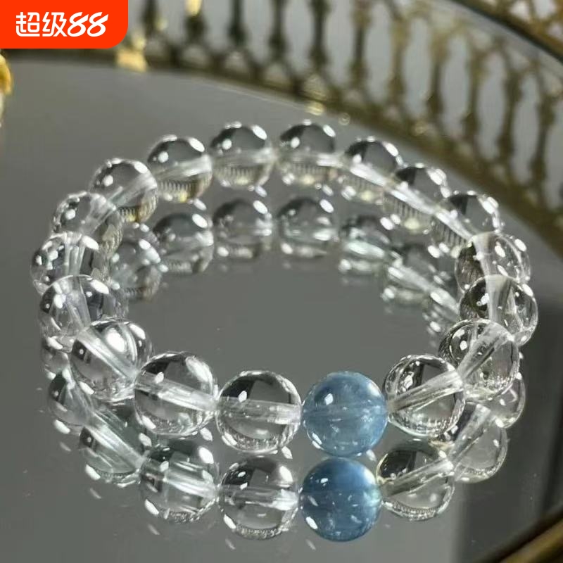 爆款露丝同款冰透感净化仿白水晶海蓝宝手串白色水晶手链手串