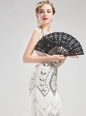 现货手工复古可折叠手持婚礼茶会蕾丝扇子旗袍走秀必备27CM新娘