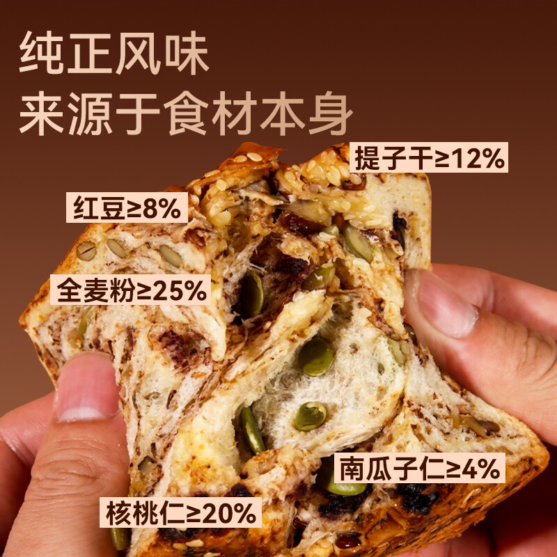 抖音同款坚果千层厚切吐司全麦面包手工早餐零食整箱红豆饱腹囤货