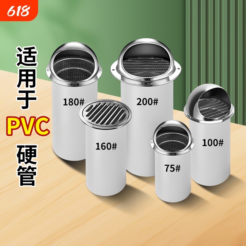 75pvc排气风口防风罩110不锈钢风帽160外墙出风口200通风透气新风