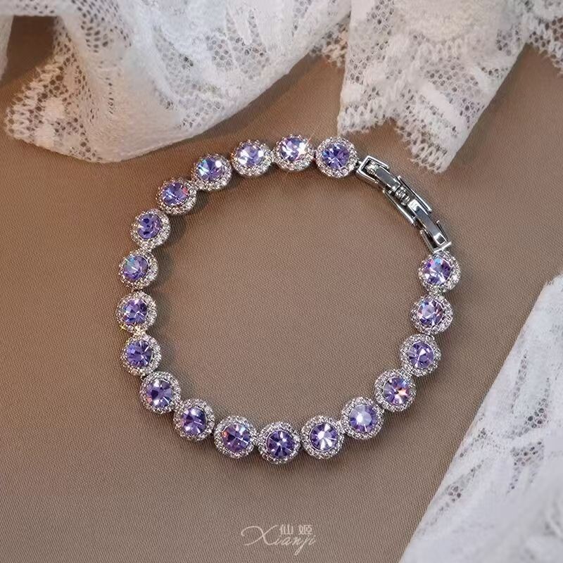 轻奢精致钻石锆石手链ins紫色小众爆闪高级感2025新款配饰