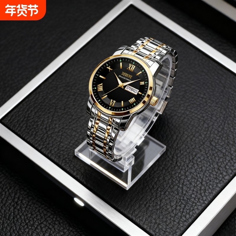 手表男款机械风全自动防水高级感全自动男表数字双日历防水腕表男