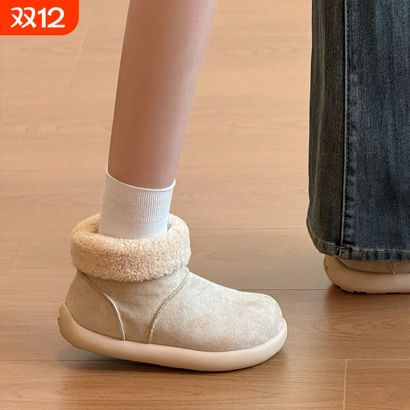 壹梨小土豆勃肯棉鞋女2025冬季新款加绒保暖雪地靴羊羔毛短靴防水