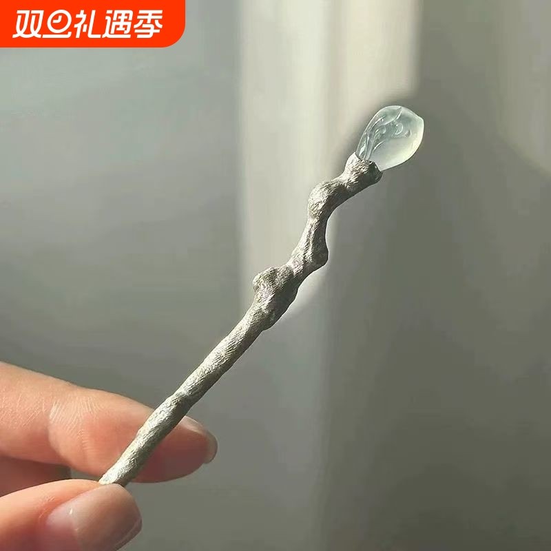 新中式银色不规则树枝发簪纹理高级感盘发簪子女民族风配旗袍发饰