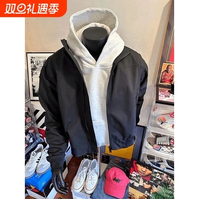 白灰色卫衣男秋冬加绒cleanfit美式高街连帽外套休闲内搭帽衫男款