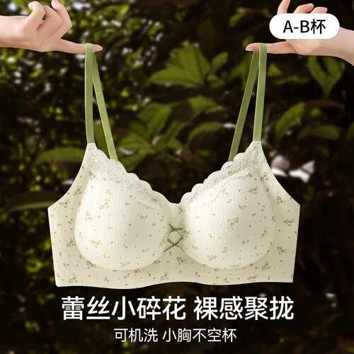 薄款蕾丝碎花内衣女士小胸聚拢透气无钢圈收副乳防下垂少女文胸罩