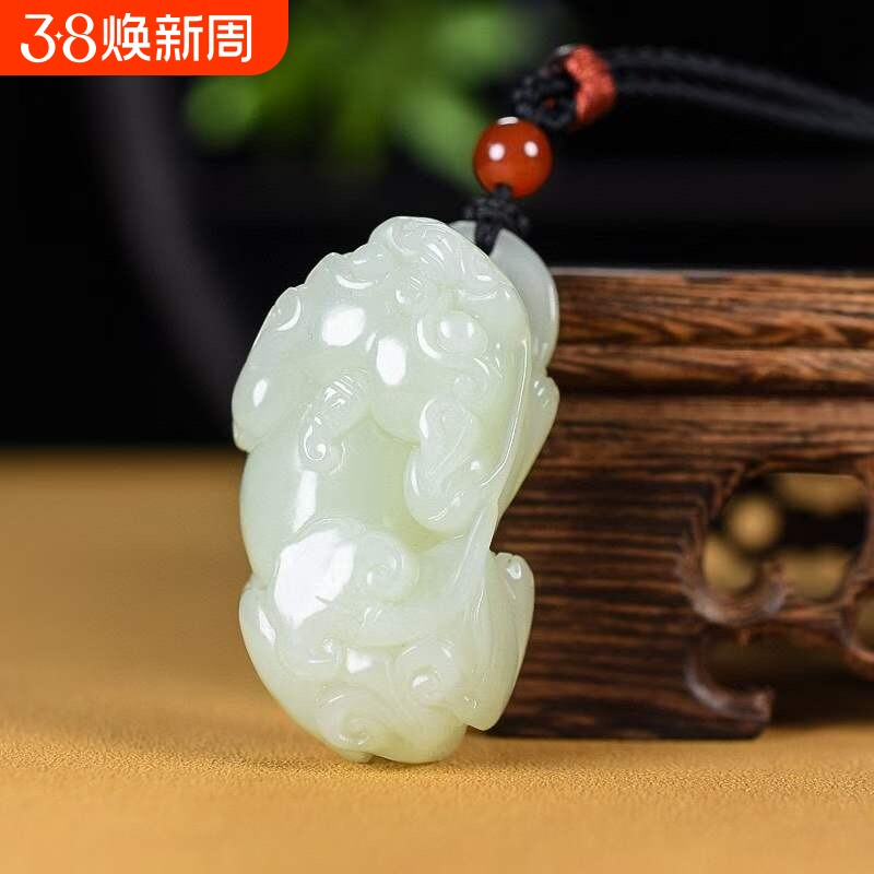 新疆和田玉招财貔貅吊坠男女情侣款项链真玉石皮丘挂件玉坠瑞兽