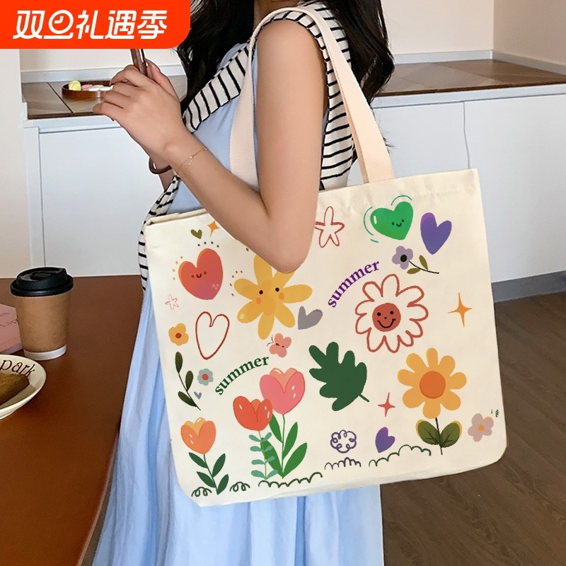 帆布包2025女结实大容量新款单肩布袋上课上班通勤包包手提袋拉链