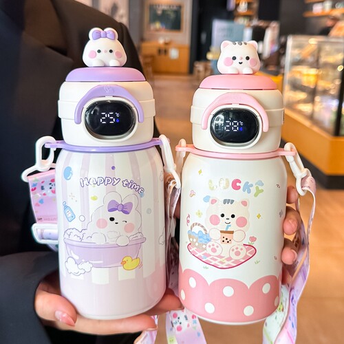 富光儿童保温杯智能吸管显温学生便携高颜值卡通杯子上学温度显示