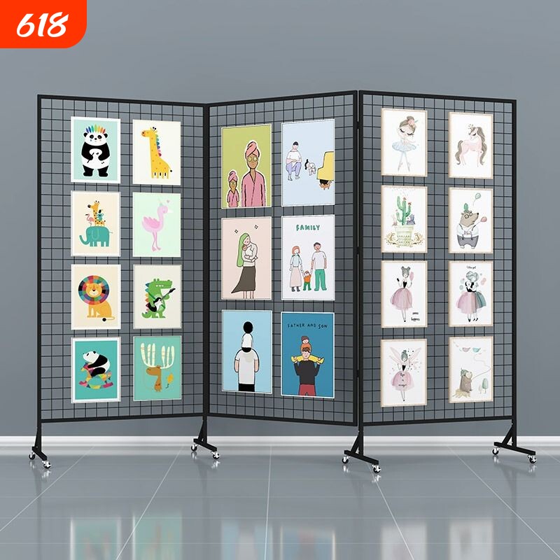 折叠铁艺网格展示架户外画展美术作品展览加幼儿园收纳落地可移动画室