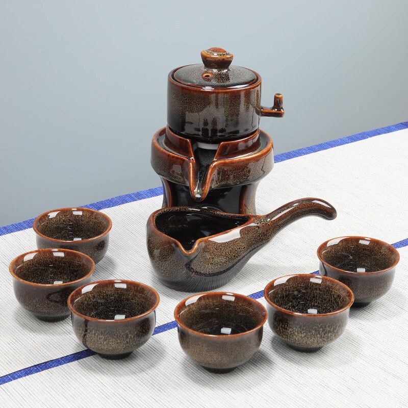 窑变茶具套装家用陶瓷功夫茶杯泡茶壶懒人石磨茶具套装