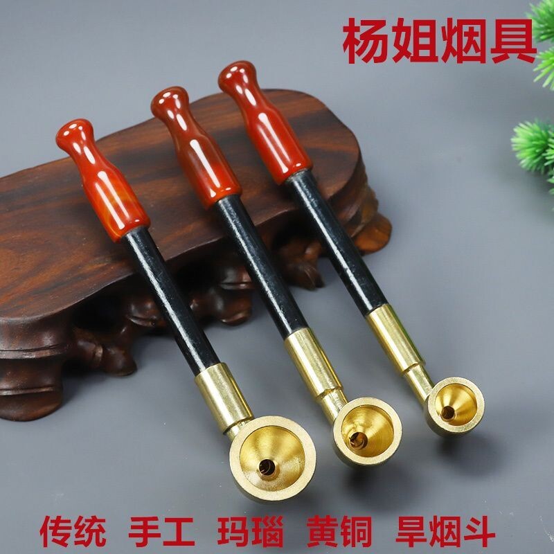 手工老式烟斗旱烟袋锅子玛瑙烟嘴旱烟杆复古老人烟袋锅包邮