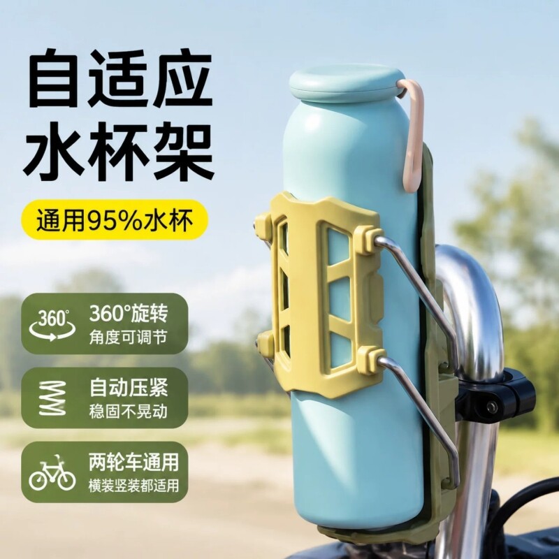 自适应水壶架摩托车护杠加装水杯架电动电瓶车水壶支架单车奶茶架
