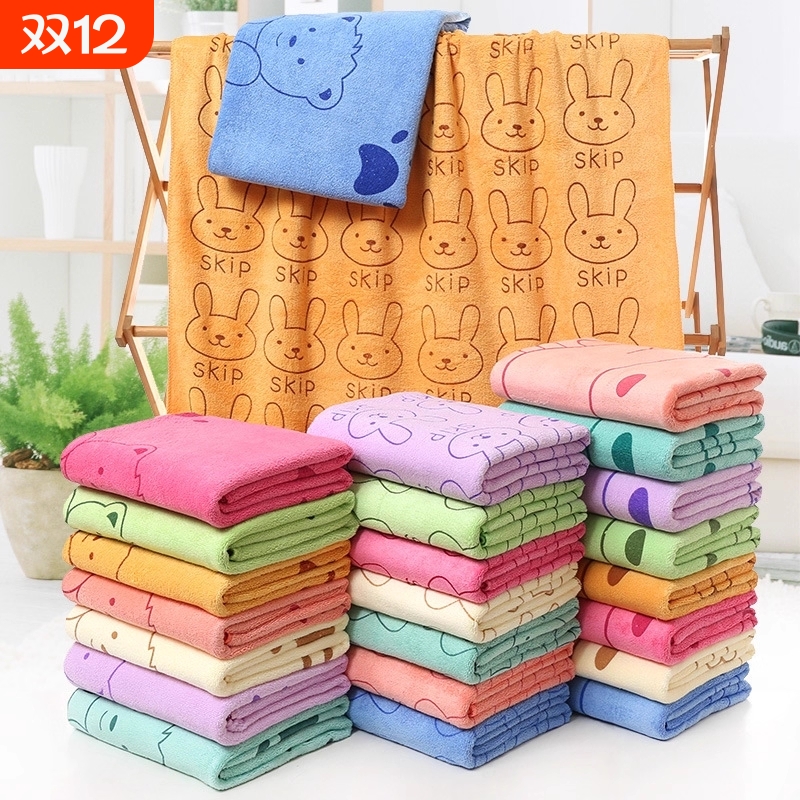 超细纤维浴巾沙滩巾吸水速干儿童大毛巾兔头印花卡通游泳洗澡浴巾