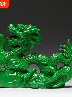 曹堂绿色实木头龙摆件