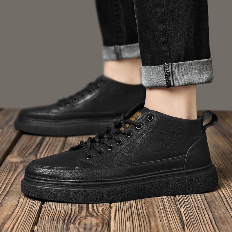 2025新款中帮男鞋秋冬季休闲皮鞋马丁靴加绒棉鞋一脚蹬休闲板鞋男