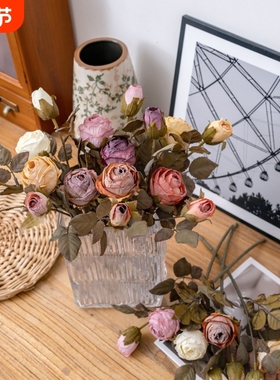 假花双头干枯夏烟玫瑰INS风仿真花家居装饰MW66014