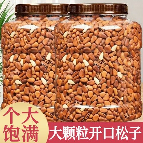 新货东北松子大颗粒500g开口手剥坚果特大松子王零食批发原味罐装