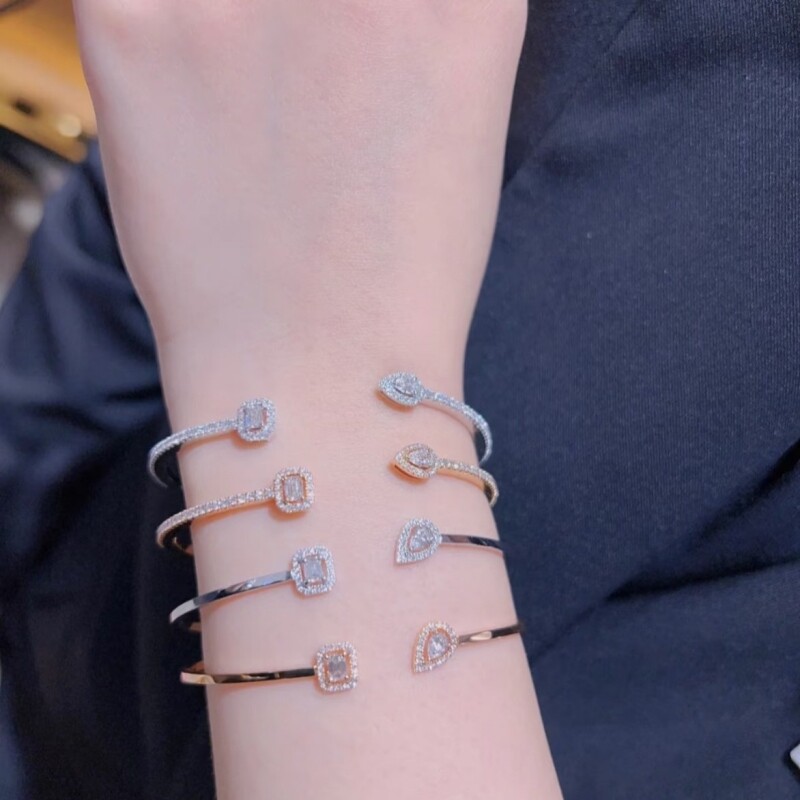 高版本精工对版梅冰糖水滴开口手镯女镀18K玫瑰金手环送礼物黄金