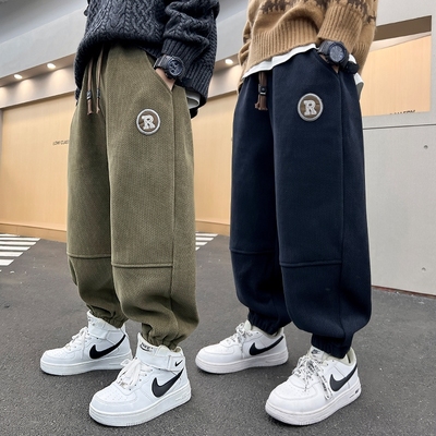 男童秋季运动裤子春秋冬款2025新款大儿童秋装灯芯绒加厚休闲加绒