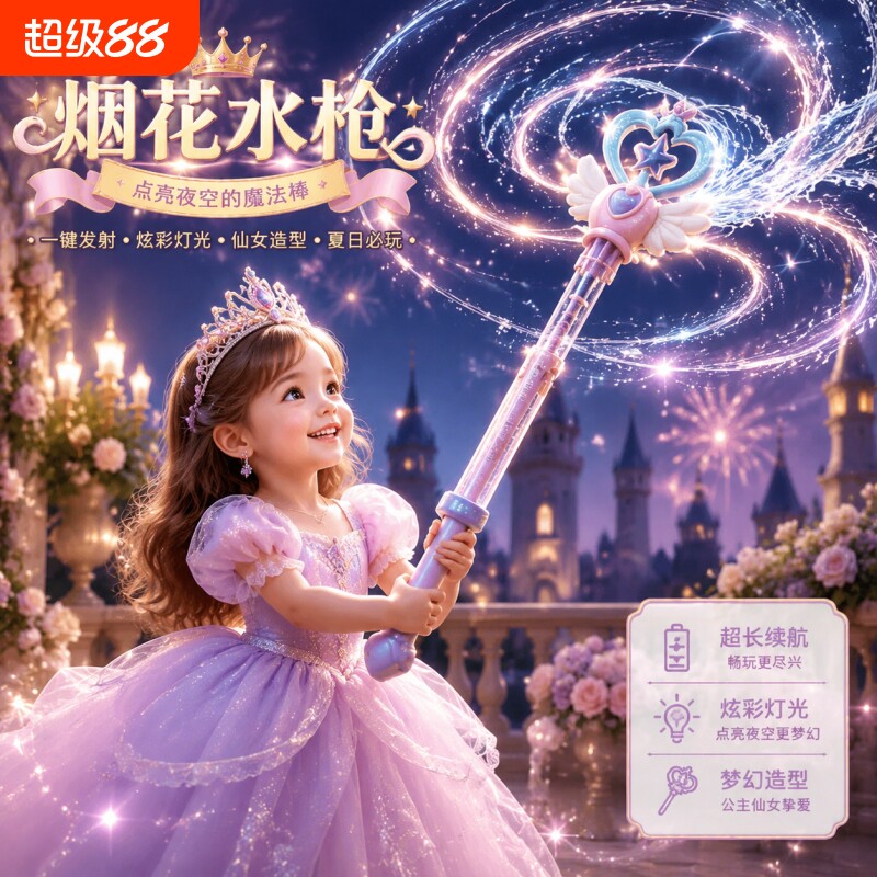 儿童魔法仙女棒水枪烟花玩具喷水大容量抽拉式呲玩水装备女孩子图片