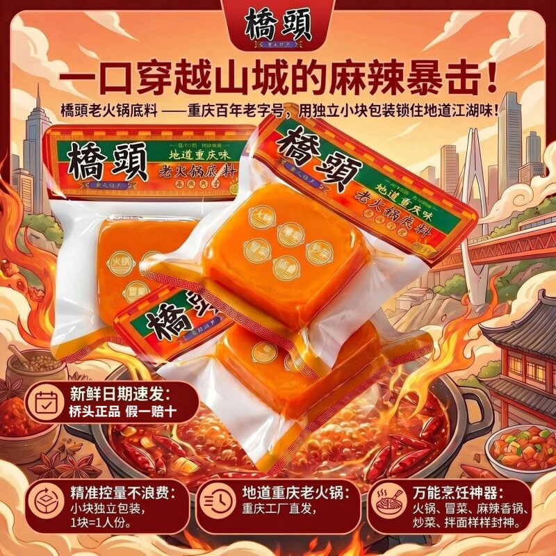 桥头麻辣老火锅底料麻辣烫串串独立小方块小包装牛油重庆桥头特产图片