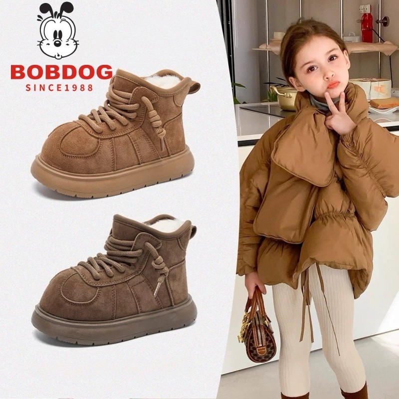 巴布豆女童大棉短靴防滑加厚雪地靴2025秋冬款保暖棉砂炸街休闲鞋