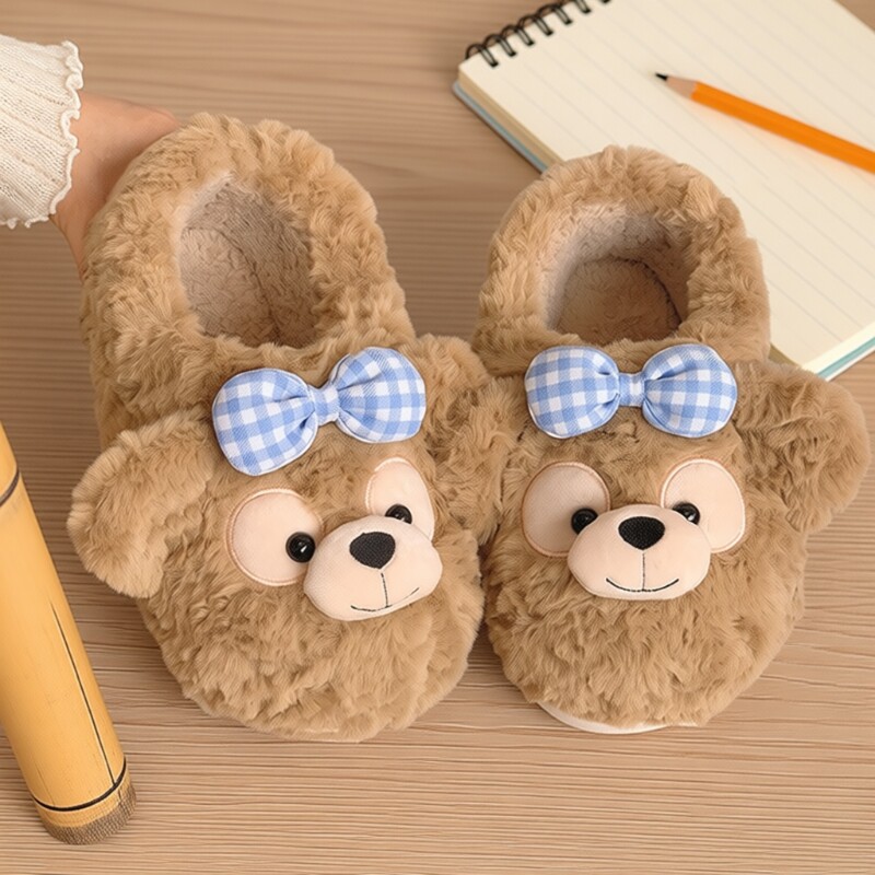 棉拖鞋女秋冬季可爱小熊外穿厚底居家防滑包跟加绒保暖月子鞋假日