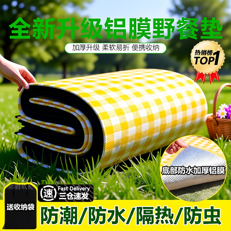 野餐垫便携加厚户外露营地垫春游坐垫防水草坪垫子铝膜防潮垫