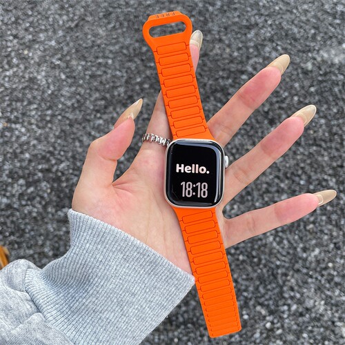 适用iWatchS12创意高级斜切硅胶反扣表带苹果s10S987se运动Ultra3