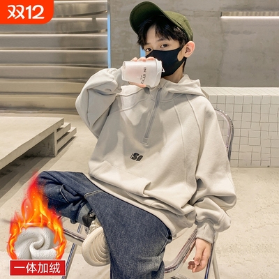男童连帽卫衣加绒加厚痞帅风时髦
