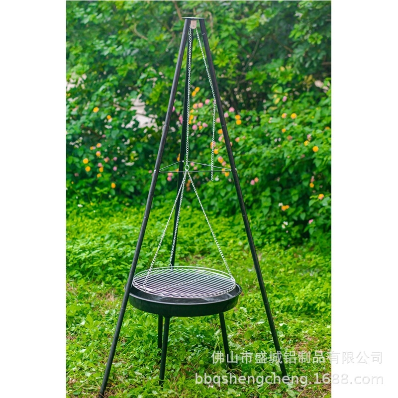 现货烧烤炉烧烤架户外三脚架烧烤炉露营bbq篝火炉吊炉 美式烧烤炉