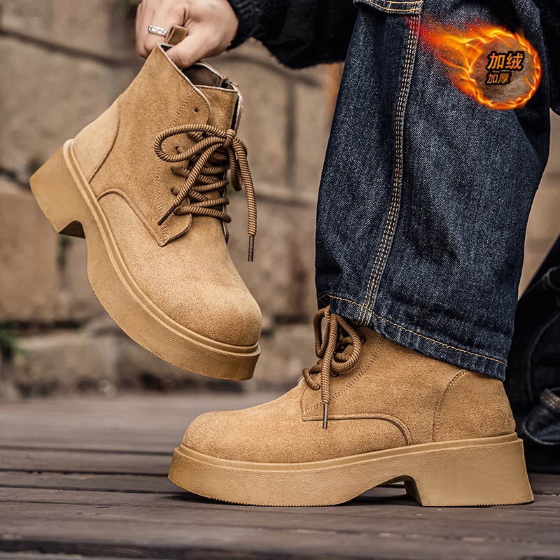 户外休闲马丁靴男士冬季新款复古厚底增高中筒靴时尚潮流男鞋潮鞋