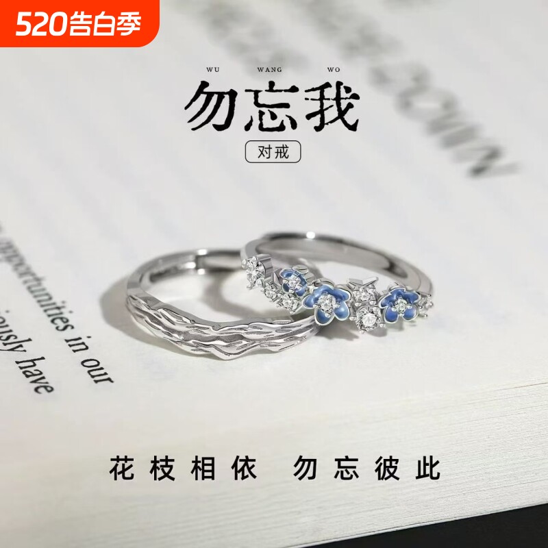 新款勿忘我情侣对戒戒指高级感简约百搭小众设计纪念日礼物送男友