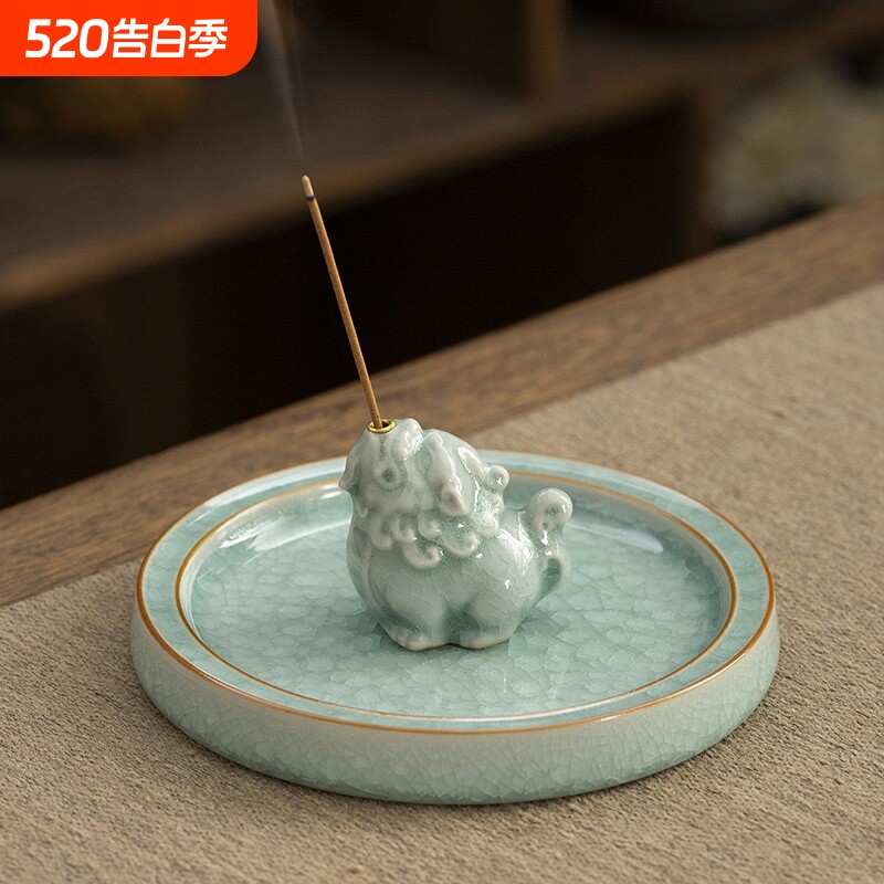 陶瓷莲花线香插汝窑圆形香盘家用室内香薰炉中式小香托盘香碟美学