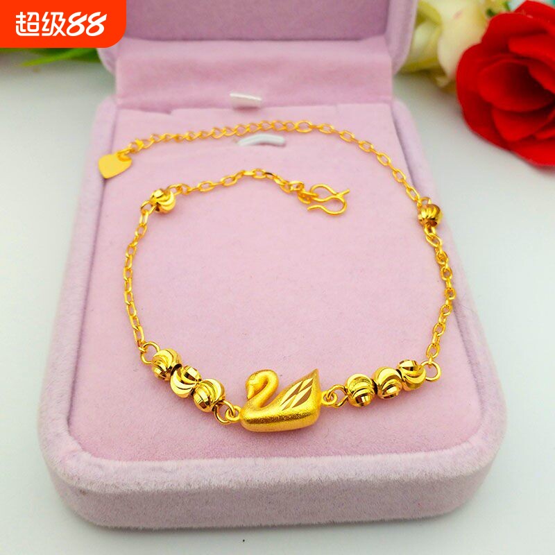 香港新款金色福袋脚链女士款天鹅同心锁款金脚链个性百搭饰品