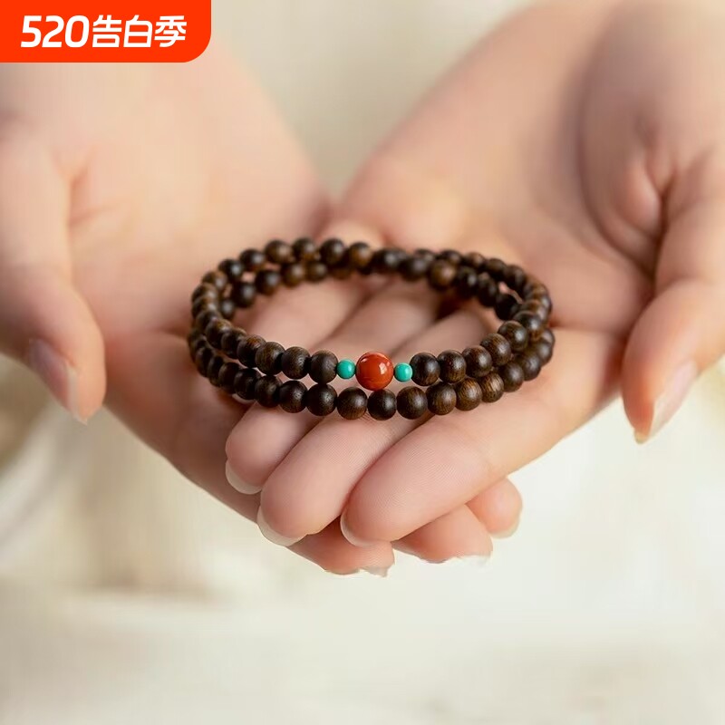 天然文莱沉香手串沉水级老料双圈叠戴收藏级文玩佛珠手链