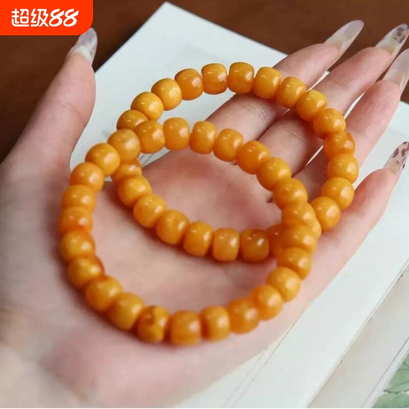 天然蜜蜡手串素圈老蜜蜡老型珠手链男女款油润新中式简约百搭禅意