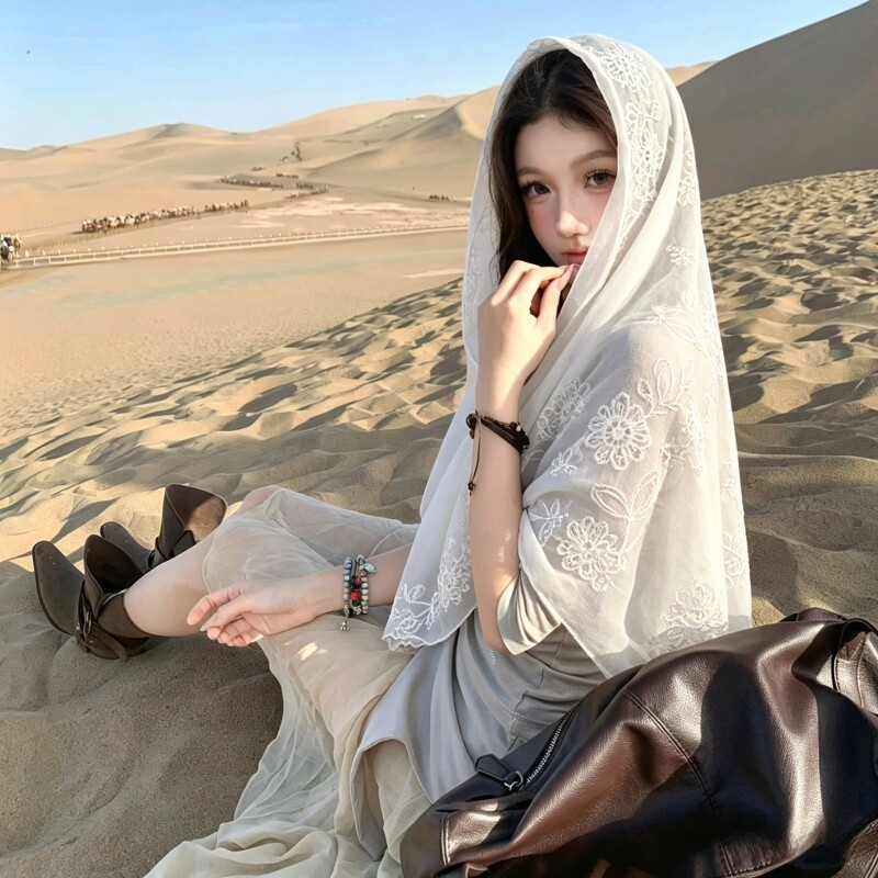 夏季民族风披肩外搭女2026薄款透气防晒户外敦煌沙漠旅游披肩围巾