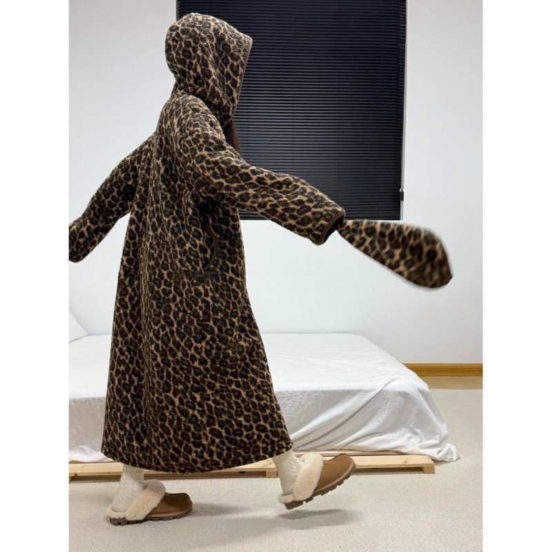 行走被窝大码韩系豹纹条纹睡衣女加厚保暖家居服睡袍连帽拉链A196