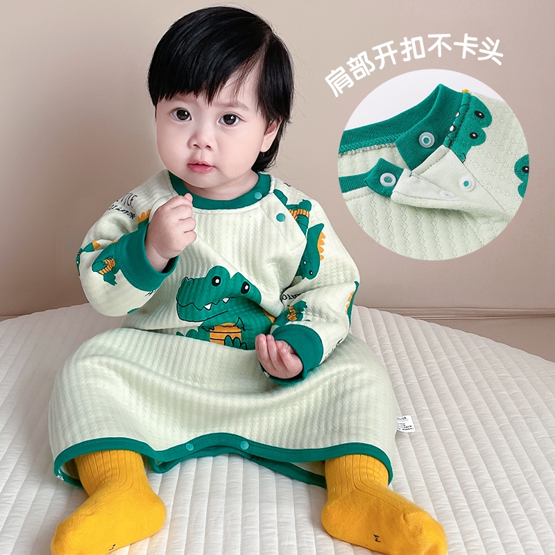 婴儿睡袍春秋保暖睡衣男女宝宝睡觉衣服护肚防踢被连体衣睡袋套装
