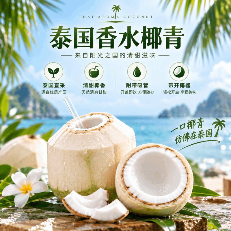 泰国进口香水椰青特大果孕妇去皮水果椰肉新鲜椰子椰汁当季无添加
