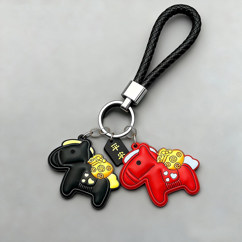 可爱卡通马上有钱钥匙扣2026年新款汽车钥匙链书包小挂件马年礼物