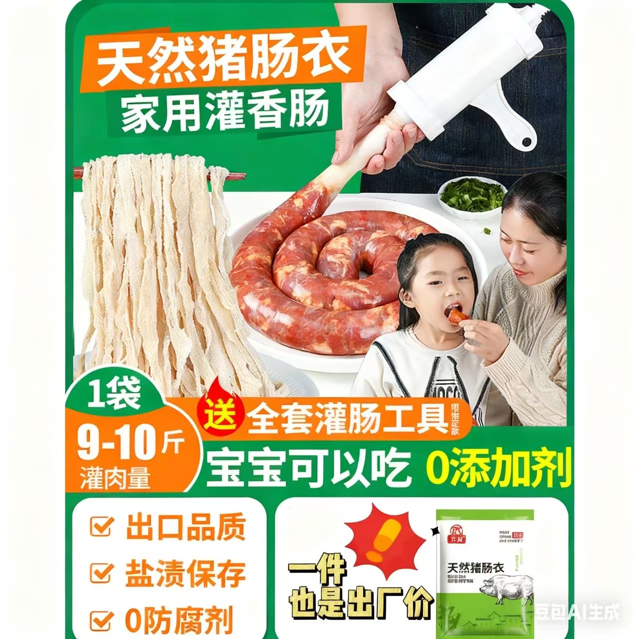 天然火锅食材猪大肠肠衣盐渍健康易操作自制灌香肠纯肉肠红肠血肠