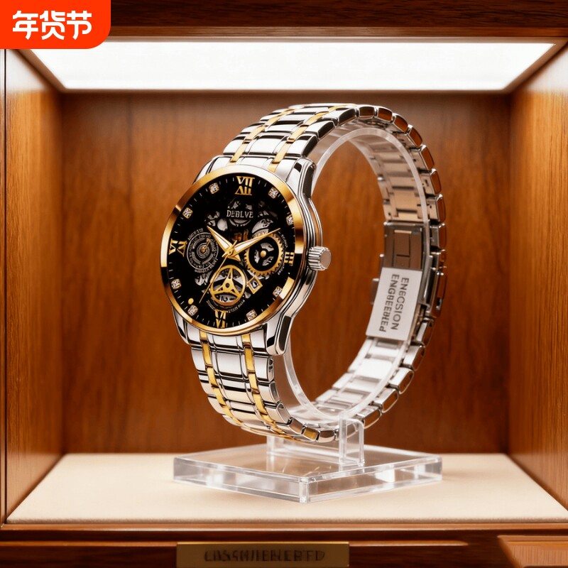 老人手表男士中老年人女士机械大数字对表夫妻爸爸妈妈款防水石英