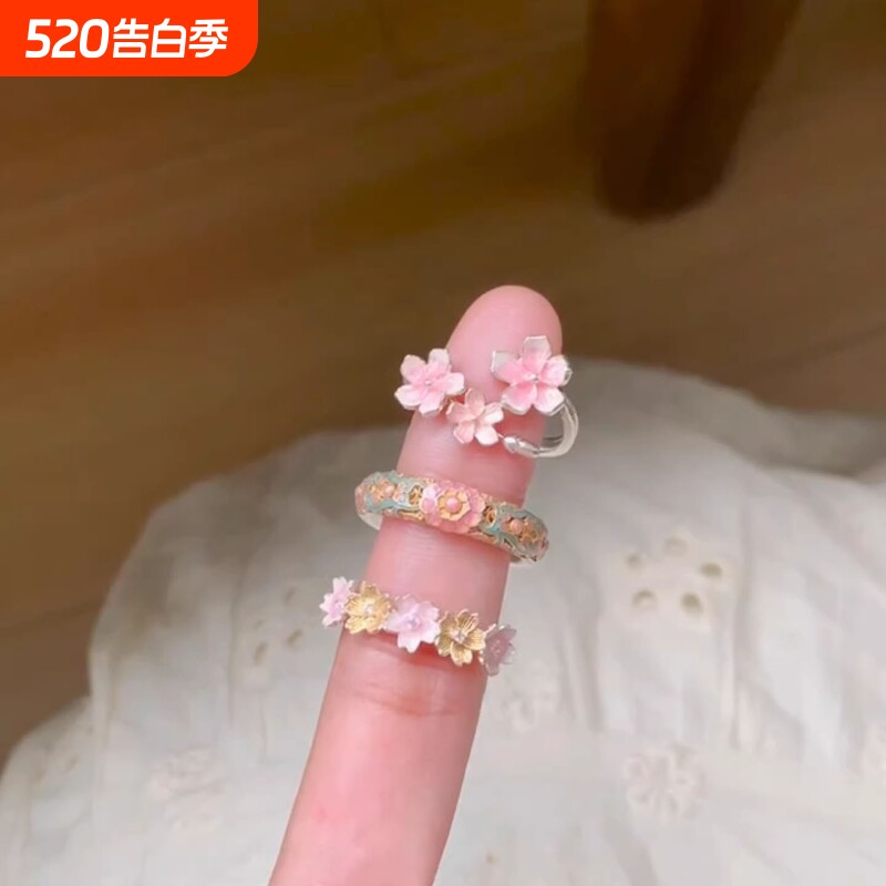 复古景泰蓝滴油花朵戒指国潮镂空圆掐丝珐琅双层女士真金戒指