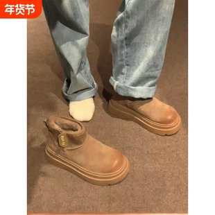 海德公园~厚底雪地靴女2025冬季新款加绒加厚保暖短靴棉鞋子防水